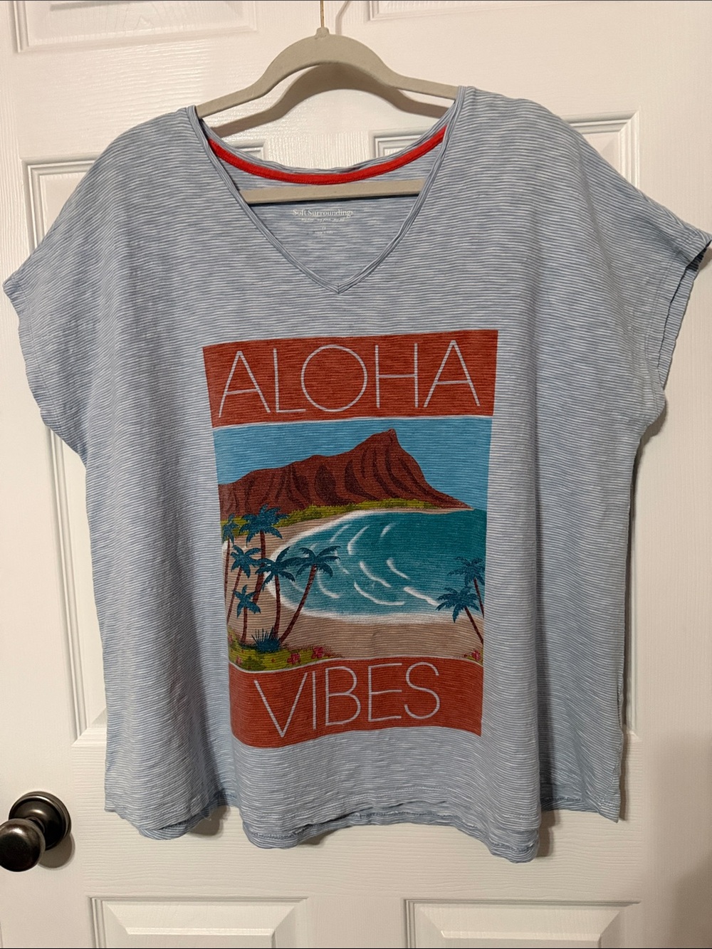 Soft Surroundings Light Blue 'Aloha Vibes' Graphic Tee